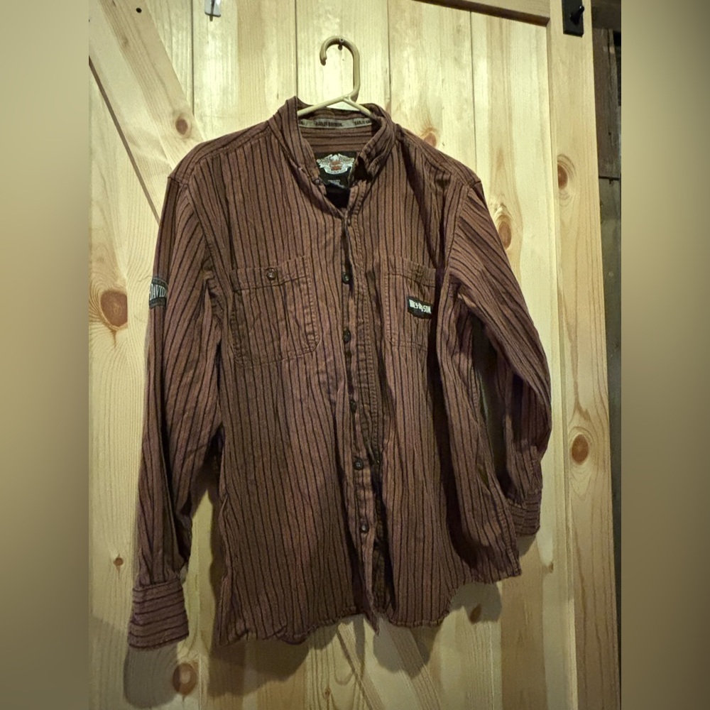 Harley Davidson brown stripped long sleeve button up
